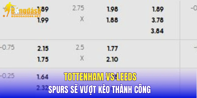 Tottenham vs Leeds Spurs sẽ vượt kèo thành công